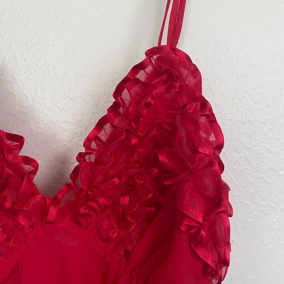 Erika Taylor Vintage Red Ruffle Sheer Slip Dress M - Picture 4 of 6